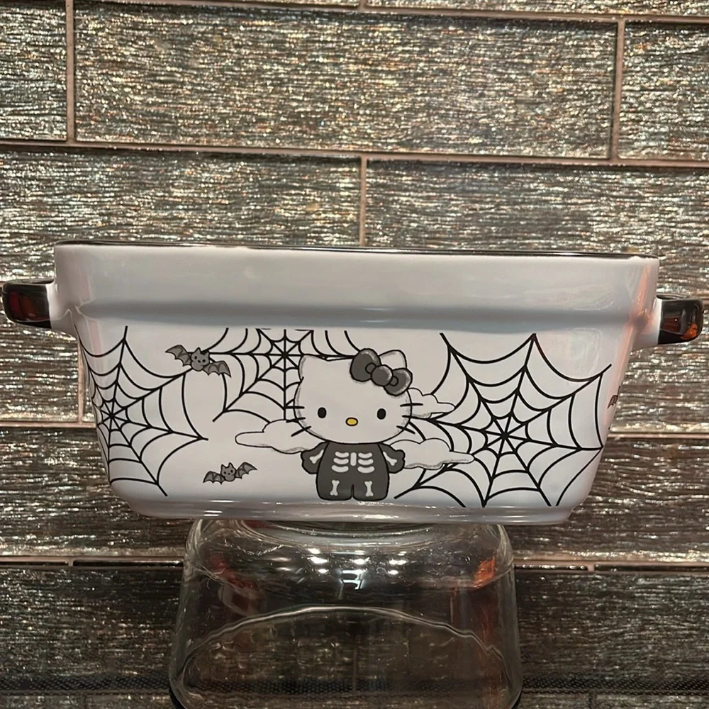Hello Kitty Bread Loaf Pan Baking Dish Halloween Spiderwebs Skeleton Costume Bat
